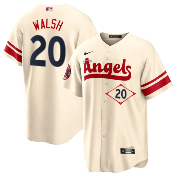 Men's Los Angeles Angels #20 Jared Walsh 2022 Cream City Connect Cool Base Stitched Jersey Men's Los Angeles Angels #20 Jared Walsh 2022 Cream City Connect Cool Base Stitched Jersey